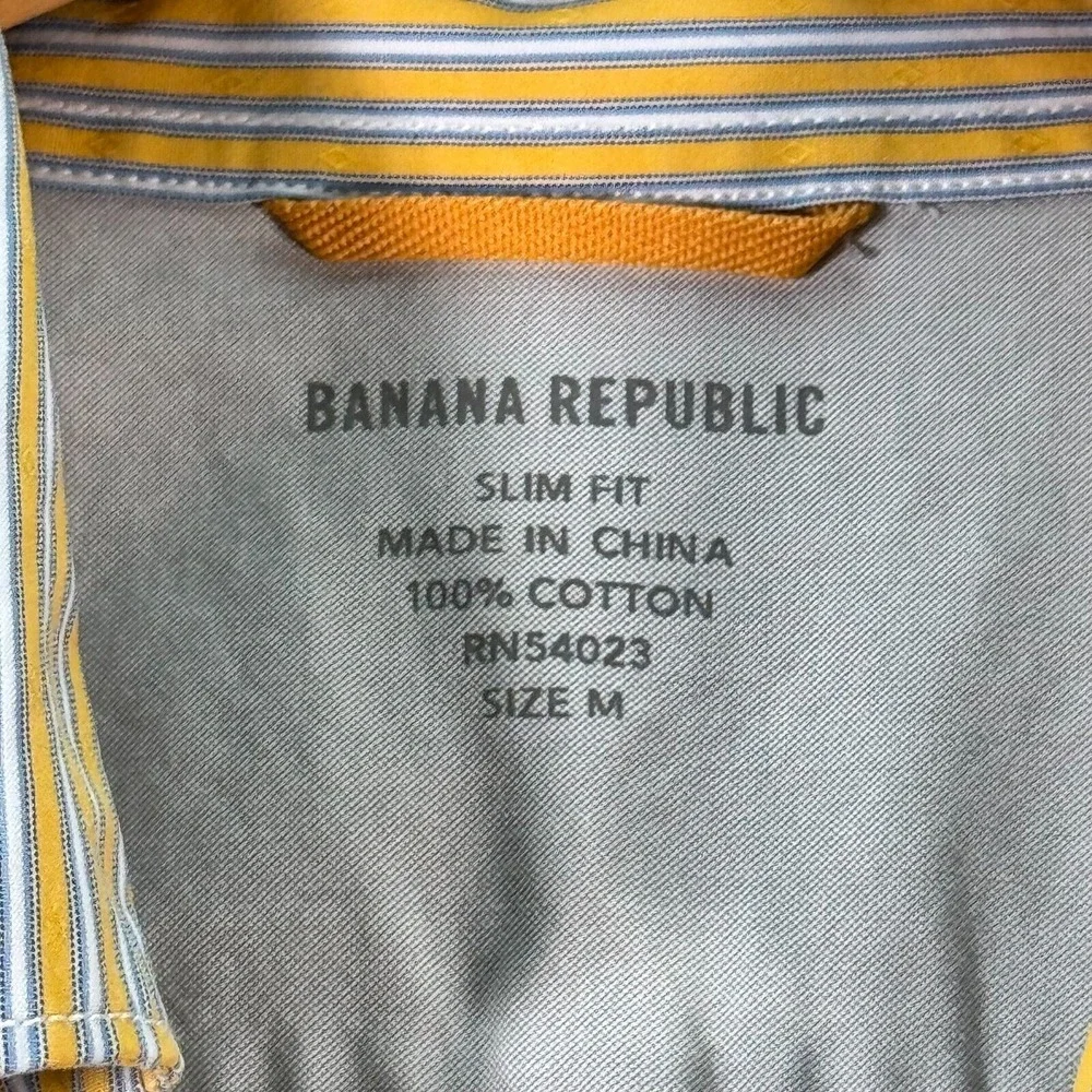 Banana Republic Pearl‎ Snap Shirt Mens Medium Slim Fit Yellow Stripes Comfort